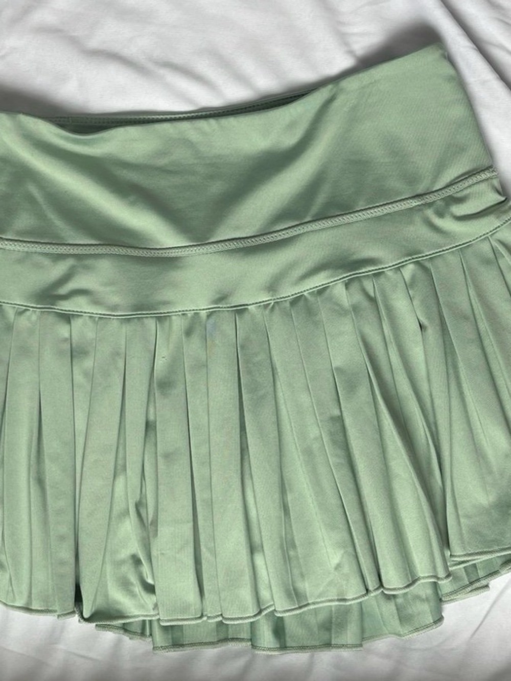 Gold Hinge Pleated Mini Tennis Skirt in Sage Green - Picture 3 of 4